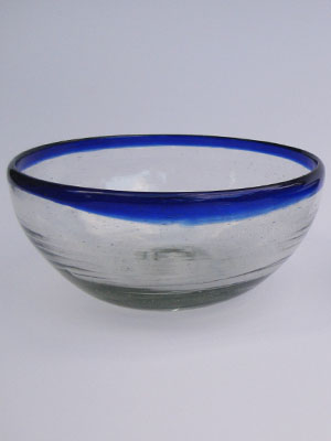 Wholesale MEXICAN GLASSWARE / 'Cobalt Blue Rim' large snack bowl set (3 pieces) / Large cobalt blue rim snack bowls. Great for serving peanuts, chips or pretzels in stylish fashion. 
